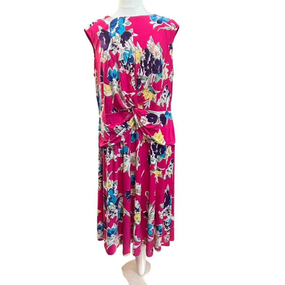 Lauren Ralph Lauren Black‎ Label Hot Pink Floral Sleeveless Twist Dress 18W